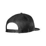 Gorra negra con visera plana y paneles traseros de malla. Estampado frontal con el logo de Etnies y Santa Cruz en amarillo y rojo.