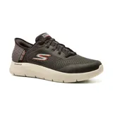 Championes Skechers Hands Free Slip-ins Go Walk Flex New World para hombre, color negro con detalles en gris y logo en rojo.