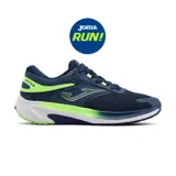 Championes deportivos Joma Running Active Men 2533, color azul con detalles en verde flúor y blanco. Capellada de jacquard transpirable con perforaciones VTS para ventilación. Entresuela de phylon para amortiguación y suela de goma resistente al desgaste.