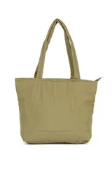 Bolso shopper color naranja con diseño acolchado y cierre superior.