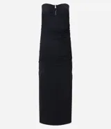 Vestido midi negro sin breteles, confeccionado en tule con ribete en el busto.