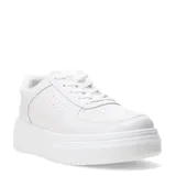Zapatillas deportivas blancas con plataforma, cordones y detalles de perforaciones.