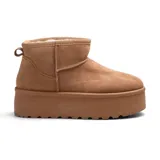 Botas cortas negras de gamuza sintética, con plataforma gruesa y tirador trasero.