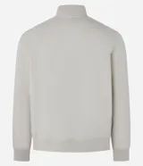 Campera bomber de poliéster color gris oscuro, con cuello alto, cierre frontal con cremallera, bolsillos laterales, mangas largas con puños ajustados y bajo con ajuste elástico.