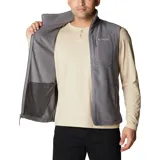 Chaleco de polar Columbia Fast Trek para hombre, color azul marino con cierre y detalles en azul eléctrico. Cuenta con cuello alto, bolsillos laterales con cierre y bolsillo en el pecho con cierre.