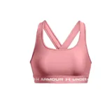 Top deportivo Under Armour naranja con tirantes cruzados en la espalda y banda inferior blanca con logo de la marca.