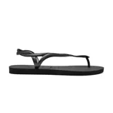 Ojotas Havaianas modelo Luna, color negro con tiras finas plateadas y ajuste al tobillo.