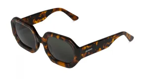 Lentes de sol de acetato con diseño cuadrado y patrón de cebra, ideales para protección solar.