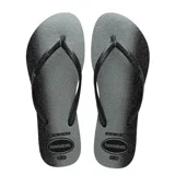 Sandalias Havaianas Slim Gloss, color negro con efecto degradado gris y suela texturizada.