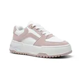 Championes deportivos urbanos American Sport modelo Isis, color blanco con detalles en rosa y suela alta con diseño dentado.