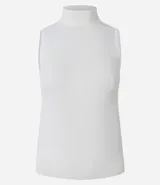 Blusa de punto color blanco, con cuello alto y sin mangas.