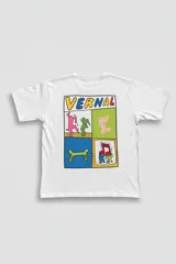 Remera blanca de algodón con estampa en la espalda con el logo de la marca y cuatro diseños de Keith Haring.