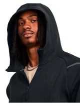 Buzo deportivo Under Armour para hombre, color negro, con capucha y cierre frontal completo.