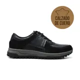 Zapato casual Hi-Tec Byron de cuero negro con cordones y suela de goma gris.