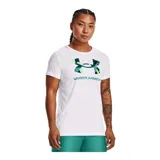 Remera deportiva Under Armour color fucsia con logo blanco estampado en el frente.