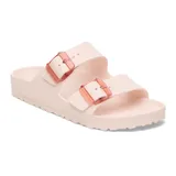 Sandalias Birkenstock Arizona con hebillas Stealth, color rosa claro.