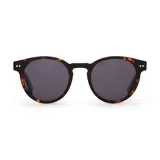 Lentes de sol redondos con montura de carey y lentes grises. Fabricados con madera y eco acetato.