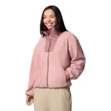Campera polar Columbia color rosa con cierre frontal, cuello alto, bolsillos laterales con cierre y puños elastizados.