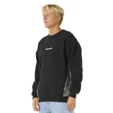 Buzo negro de corte clásico con logo Rip Curl estampado en el pecho y paneles laterales en gris.