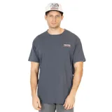 Remera gris oscuro de manga corta con cuello redondo y logo de Volcom estampado en el pecho.