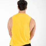 Musculosa unisex negra de algodón, con estampado serigráfico en el frente con la palabra "GAINS." y en la espalda con la palabra "PERSISTENCE".