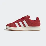 Championes de gamuza color rojo con tres franjas blancas y diseño inspirado en los 80s, ideal para el uso diario.