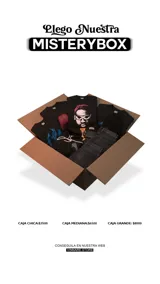 Caja sorpresa con prendas de moda unisex, que incluye remeras, hoodies y accesorios como lentes, tote bags o gorros.
