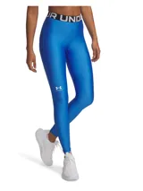 Calza deportiva Under Armour HeatGear color azul brillante, con cintura alta elástica con logo de la marca.