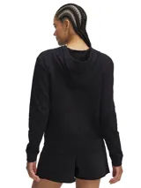 Buzo Under Armour de mujer, color negro, modelo Rival Terry Hoodie. Con capucha ajustable con cordones, logo estampado en el pecho y corte holgado.