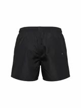 Short de baño negro liso con cintura elástica ajustable con cordón.