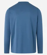 Remera deportiva azul para hombre, modelo comfort, confeccionada en tejido de poliéster con tecnología Dry, cuello redondo y mangas largas.
