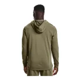 Campera Under Armour Rival Terry, color gris jaspeado, con cierre frontal completo, capucha con cordones ajustables y logo estampado en el pecho.