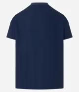 Remera masculina de manga corta, cuello redondo y textura acanalada, color beige claro.