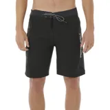 Bermuda de baño negra con cintura gris, cordón ajustable y logo de la marca estampado en la pierna.