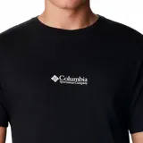 Remera negra de algodón con logo de Columbia en el pecho.