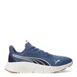 Championes Puma Flexfocus Lite Modern, color azul con detalles en blanco y suela de goma color caramelo.