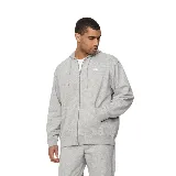 Campera gris con capucha y cierre frontal, con logo de New Balance estampado en el pecho.