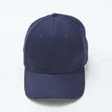 Gorra de béisbol azul marino con visera curva y botón superior.