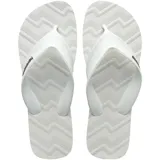 Ojotas Havaianas modelo Track Waves, color blanco con textura geométrica en la plantilla y logo de la marca en la tira.