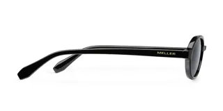 Gafas de sol unisex con montura ovalada negra y lentes polarizadas negras.