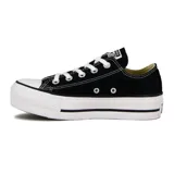 Championes Converse Chuck Taylor de lona negra con plataforma blanca y cordones blancos.