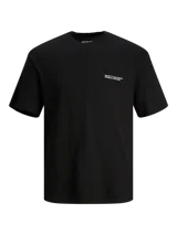 Camiseta negra de manga corta y cuello redondo con calce relajado.