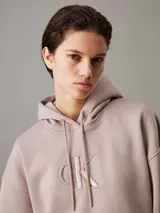 Buzo holgado con capucha Calvin Klein color lila, con logo CK bordado en relieve en el frente.