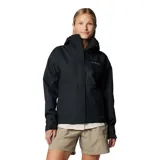 Campera impermeable Columbia Hikebound II para mujer, color negro, con capucha ajustable, bolsillos con cierre y tecnología Omni-Tech™ que la hace transpirable. Ideal para senderismo.