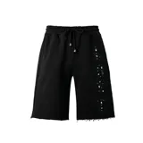 Short negro de algodón con cintura elástica ajustable con cordón y detalle de encaje con strass en el lateral.