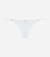 Bombacha colaless hilo en encaje floral blanco con ajuste lateral y mini colgante dorado.