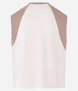 Musculosa de algodón color beige con cuello y sisas en color tostado. Estampado frontal con el logo de la marca Deadly Insane.