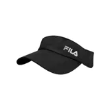 Visera Fila unisex color negro con logo reflectante plateado en el frente y cierre de velcro reflectante en la parte trasera.
