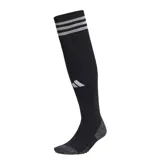 Medias de fútbol Adidas adi 23 negras con tres rayas blancas horizontales en la parte superior y logo de la marca en el frente.