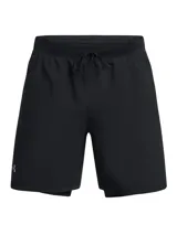 Short de running Under Armour Launch 7 2N1, color negro, con calza interior ajustada y logo reflectivo en la pierna derecha.